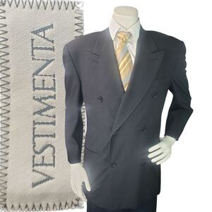 Vestimenta Men 38R Blazer Gray Wool Blend Double Breasted Suit Jacket Italy
